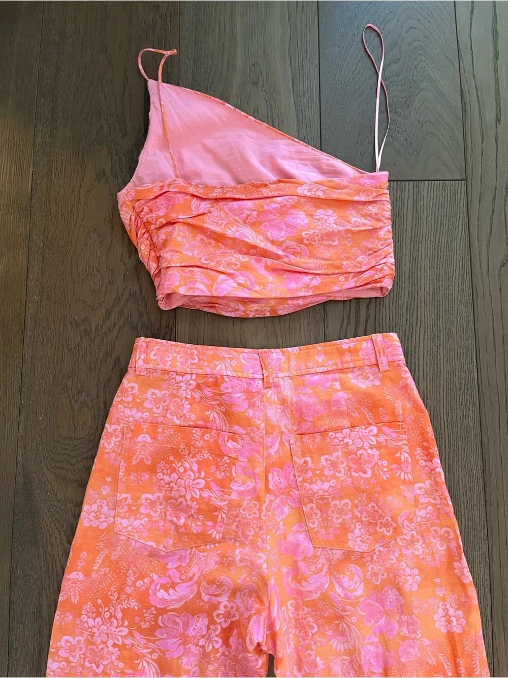 ZARA Floral Two Piece Set Size XS Orange and Pink